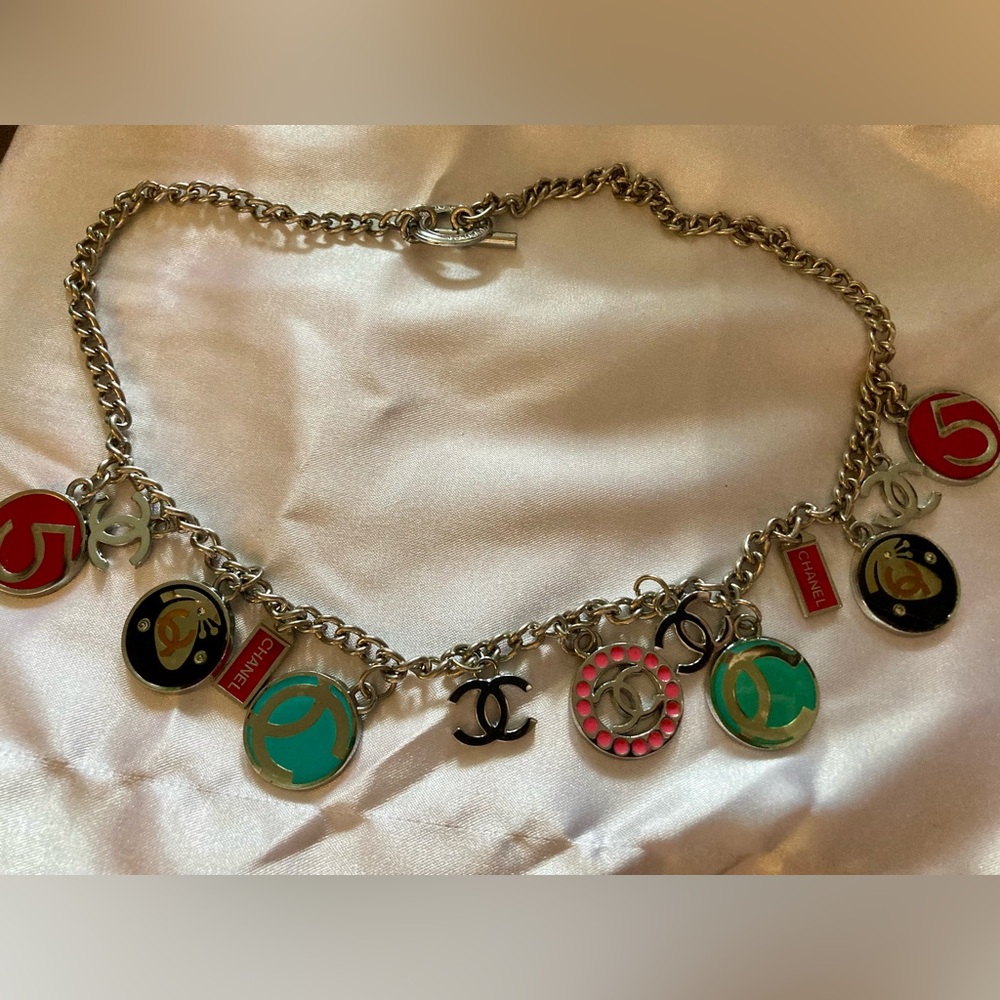 Chanel Silver and Turquoise Charm Necklace - Picture 1 of 6